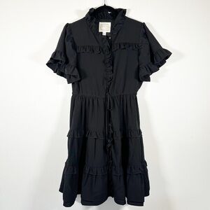 Sail to Sable x Tuckernuck Button Down Tiered Flutter Sleeve Black Classic Dress